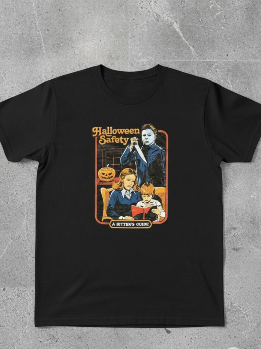 Halloween Safety Graphic T-Shirt – Vintage Horror Movie Inspired Black Tee